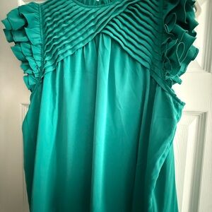 Adorable Teal Ruffle Sleeve Top by entro - NWT - Large